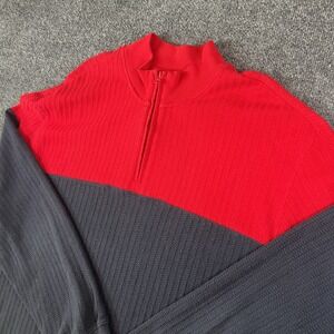 Chaps Men's XXL‎ Red Navy Blue Quarter Zip Sweater Ribbed Knit Cotton Blend